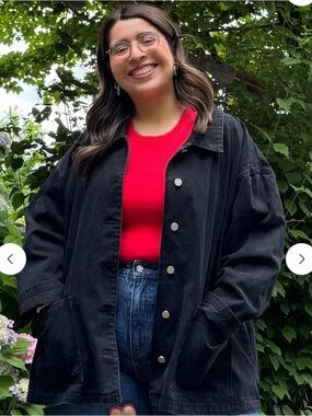 Shiny by Nature Black Oversized Button-Front Black Denim Jacket with Pockets 4X